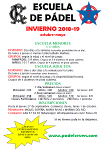 Escuela de Pádel Invierno 2018-19 @ Sede Deportiva