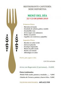 Menú Día 22 y 23-06-2019 @ Sede Deportiva