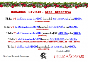 Horarios Navidad Sede Deportiva