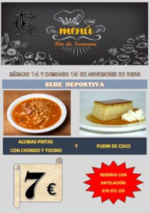 Menú 14 y 15-11-2020 @ Sede Deportiva