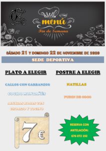 Menú 21 y 22-11-2020 @ Sede Deportiva