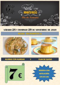 Menú 28 y 29-11-2020 @ Sede Deportiva
