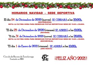 Sede Deportiva Horario Navidad 2020