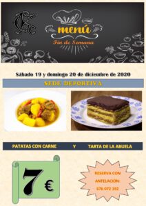 Menú Fin semana 19 y 20-12-2020 @ Sede Deportiva