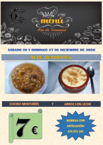 Menú 26 y 27-12-2020 @ Sede Deportiva