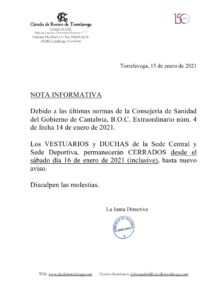 Vestuarios cerrados 16-01-2021 @ Sede Deportiva