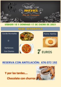 Menú 16 y 17-01-2021 @ Sede Deportiva