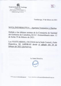 APERTURA VESTUARIOS Y DUCHAS 20-02-2021 @ SEDE DEPORTIVA