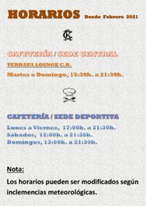 Hostelería Horario desde Febrero 2021 @ Sede Deportiva