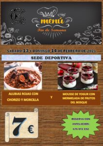 Menú fin Semana 13 y 14-02-2020 @ Sede Deportiva