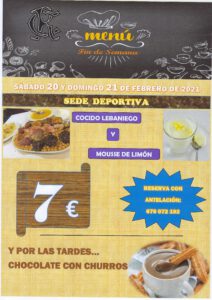 Menú 20 y 21-02-2021 @ SEDE DEPORTIVA