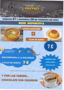 Menú 27 y 28-02-2020 @ SEDE DEPORTIVA