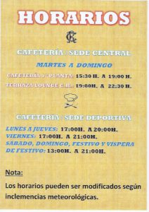 Horarios Hostelería desde el 25-03-2021 @ SEDE DEPORTIVA