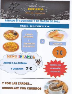 Menú 06 y 07-03-2021 @ SEDE DEPORTIVA