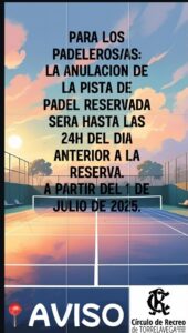 PADEL AVISO 01-07-2025 @ SEDE DEPORTIVA