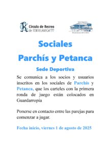 SOCAIL PARCHÍS Y PETANCA @ Sede Deportiva