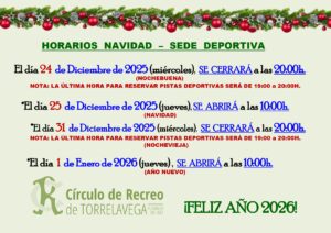 Sede Deportiva horarios navidad 2025 @ Sede Deportiva