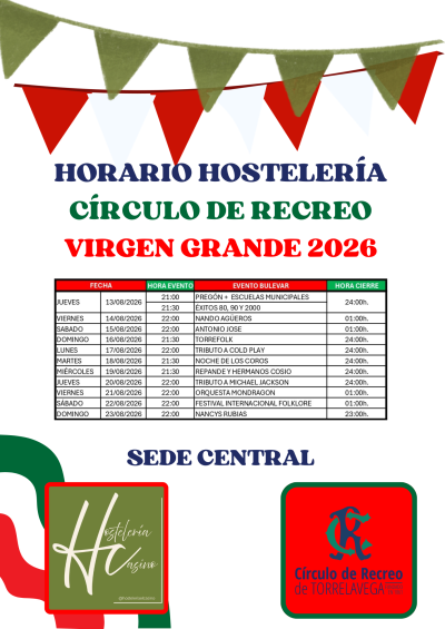 HORARIO VIERGEN GARANDE 13-08-2026